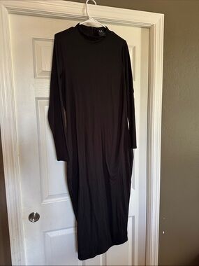 naked wardrobe Black Long-Sleeve Mock Neck Midi Dress
